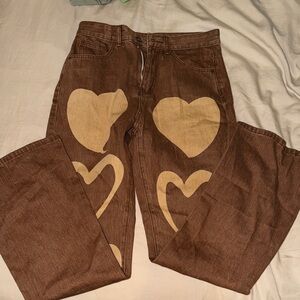 Brown Jeans with Heart Design